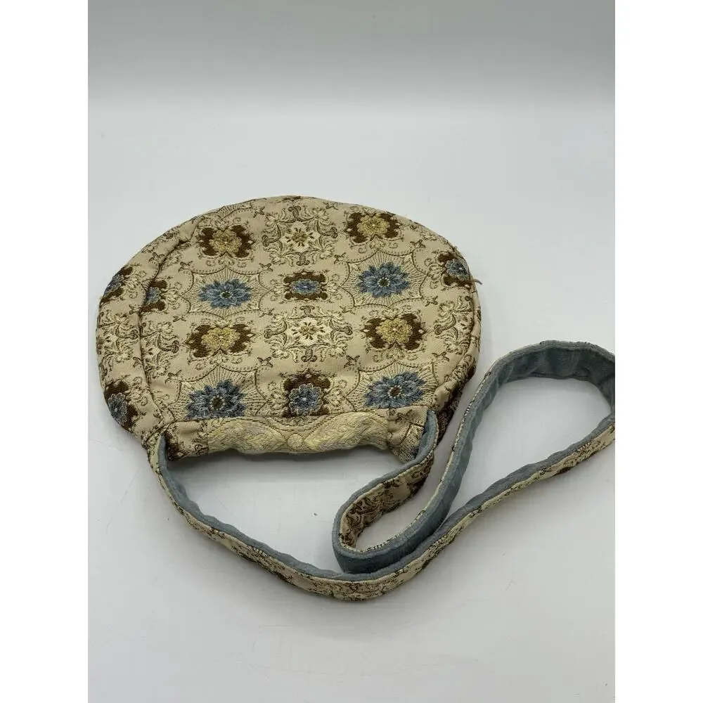 Vintage Tapestry Shoulder Bag Blue Velvet Strap Floral Medallion Boho Purse